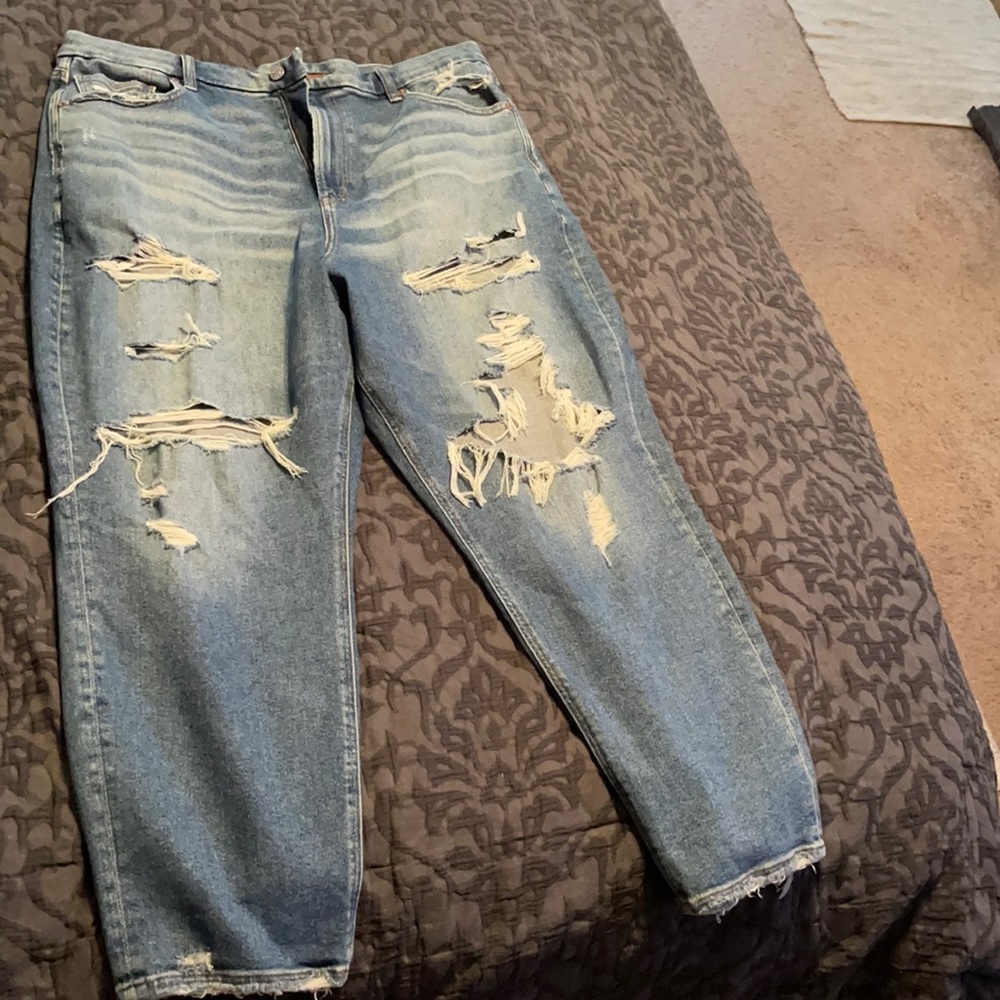 American eagle distressed stretch mom jean
